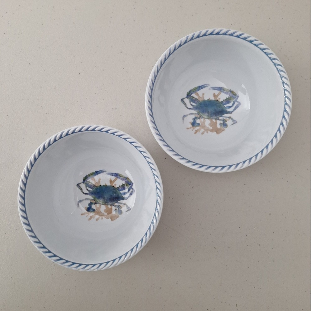 2 Set, Melamine Deep Bowls Blue Crab Nautical Beach Theme by Cynthia Rowley